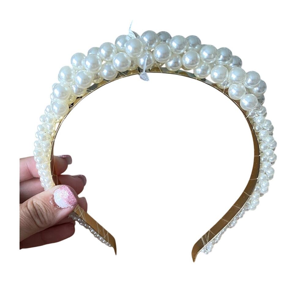 NWT Anthropologie Pearl Headband with Gold Hardware
